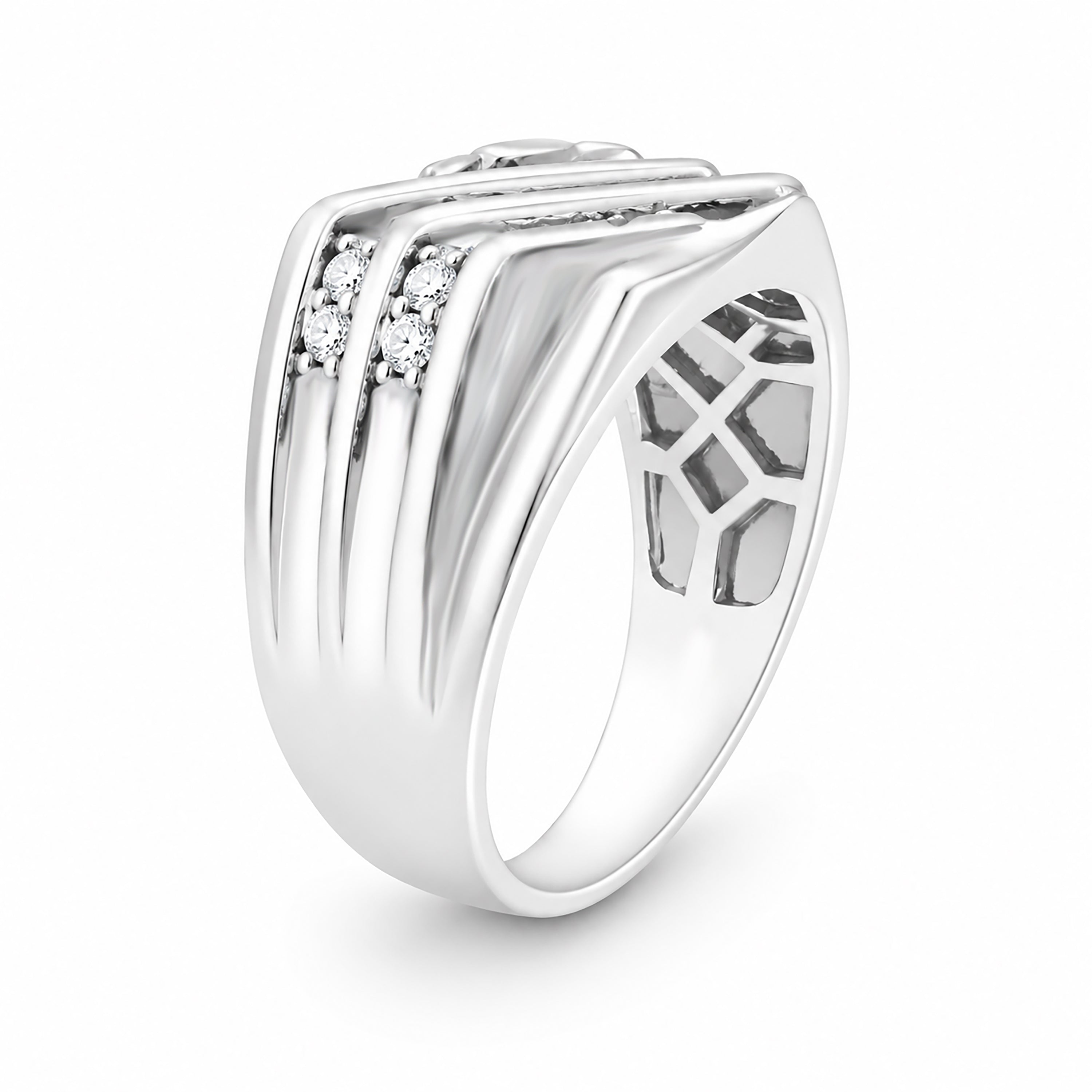 Diamonair Lab Grown Diamond (F/VS+) 1.00 carat Round cut Sterling Silver Men's Ring - Sterling Silver | Gold over Silver