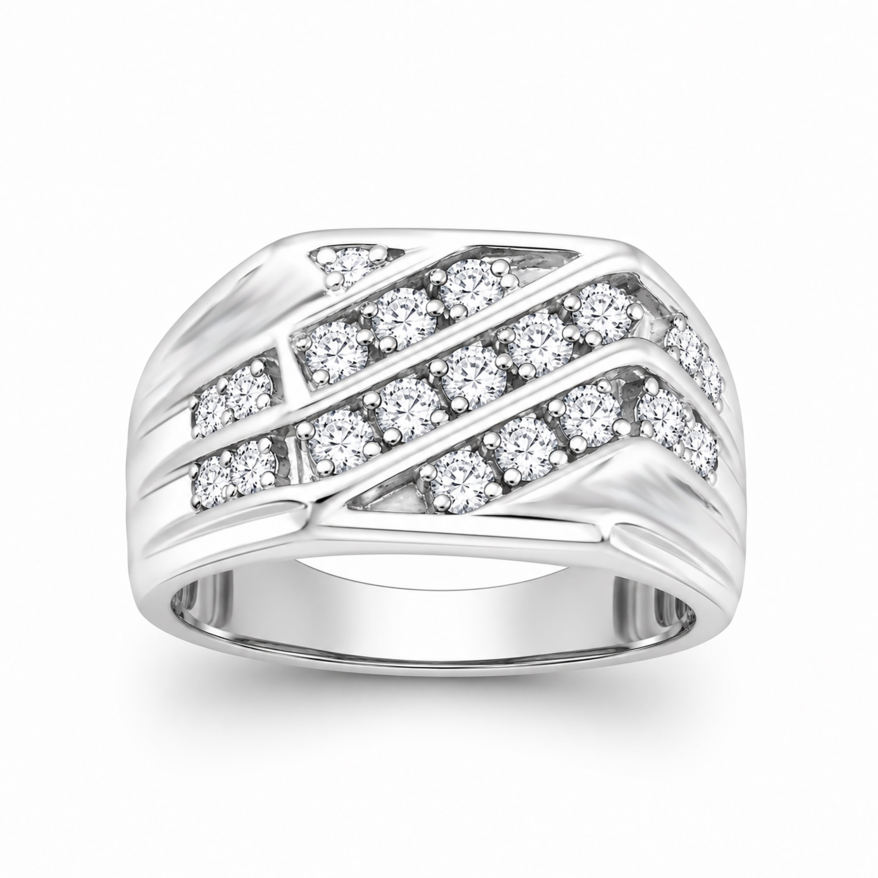 Diamonair Lab Grown Diamond (F/VS+) 1.00 carat Round cut Sterling Silver Men's Ring - Sterling Silver | Gold over Silver