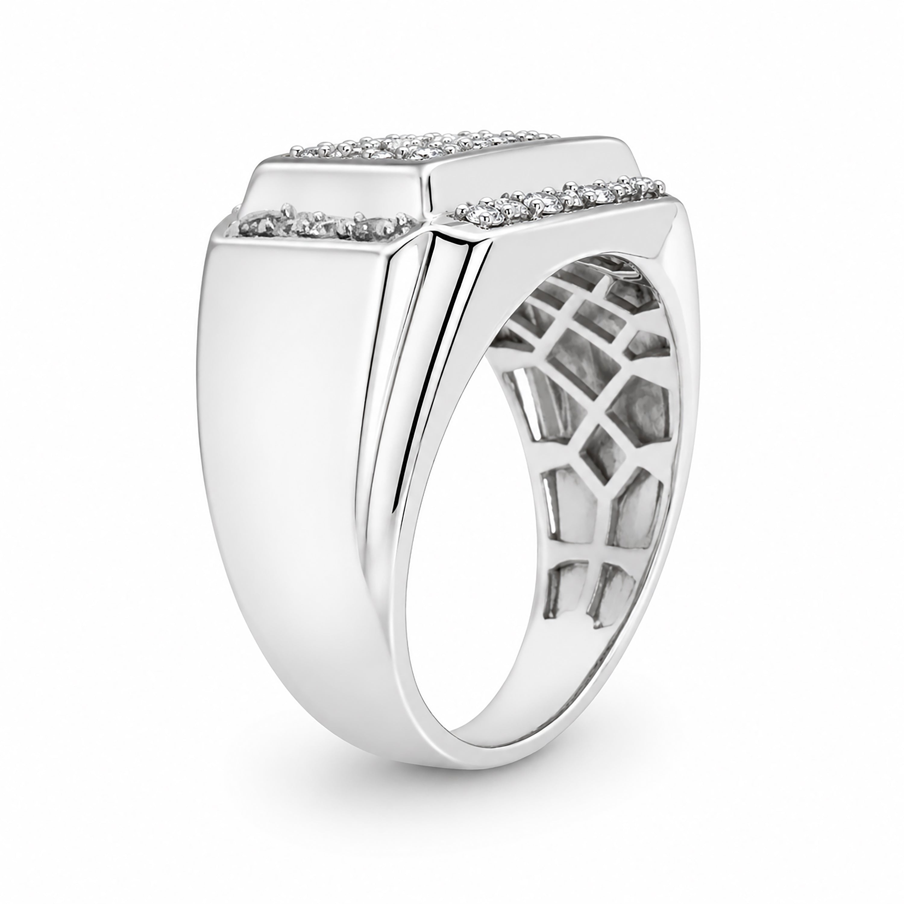 Diamonair Lab Grown Diamond (F/VS+) 1.00 carat Round cut Sterling Silver Men's Ring - Sterling Silver | Gold over Silver
