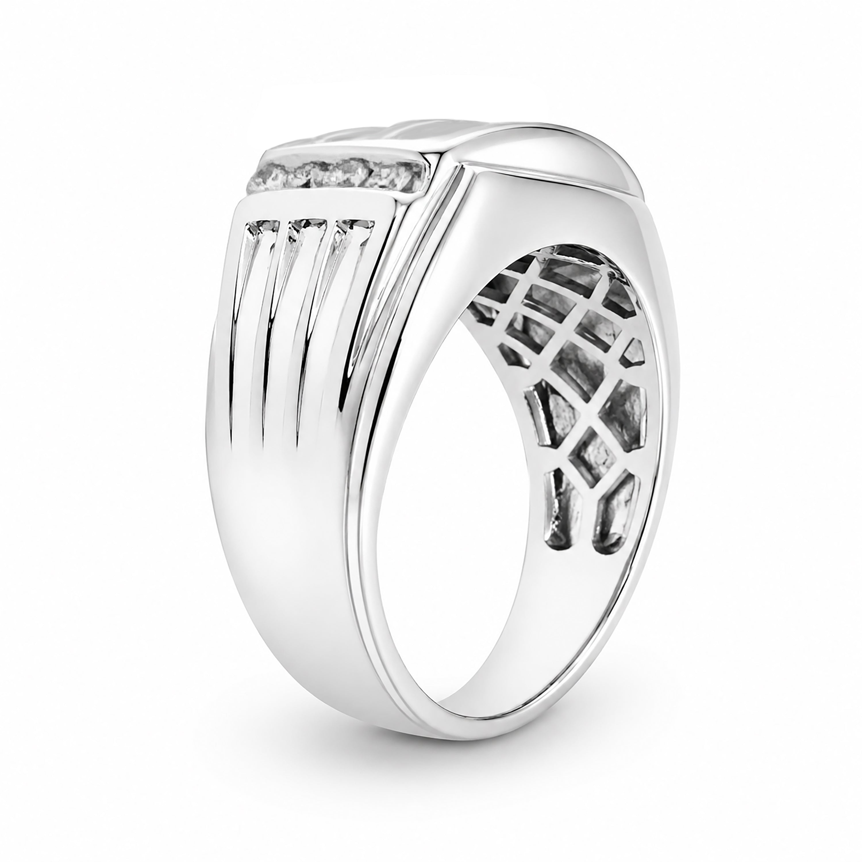 Diamonair Lab Grown Diamond (F/VS+) 1.00 carat Round cut Sterling Silver Men's Ring - Sterling Silver | Gold over Silver