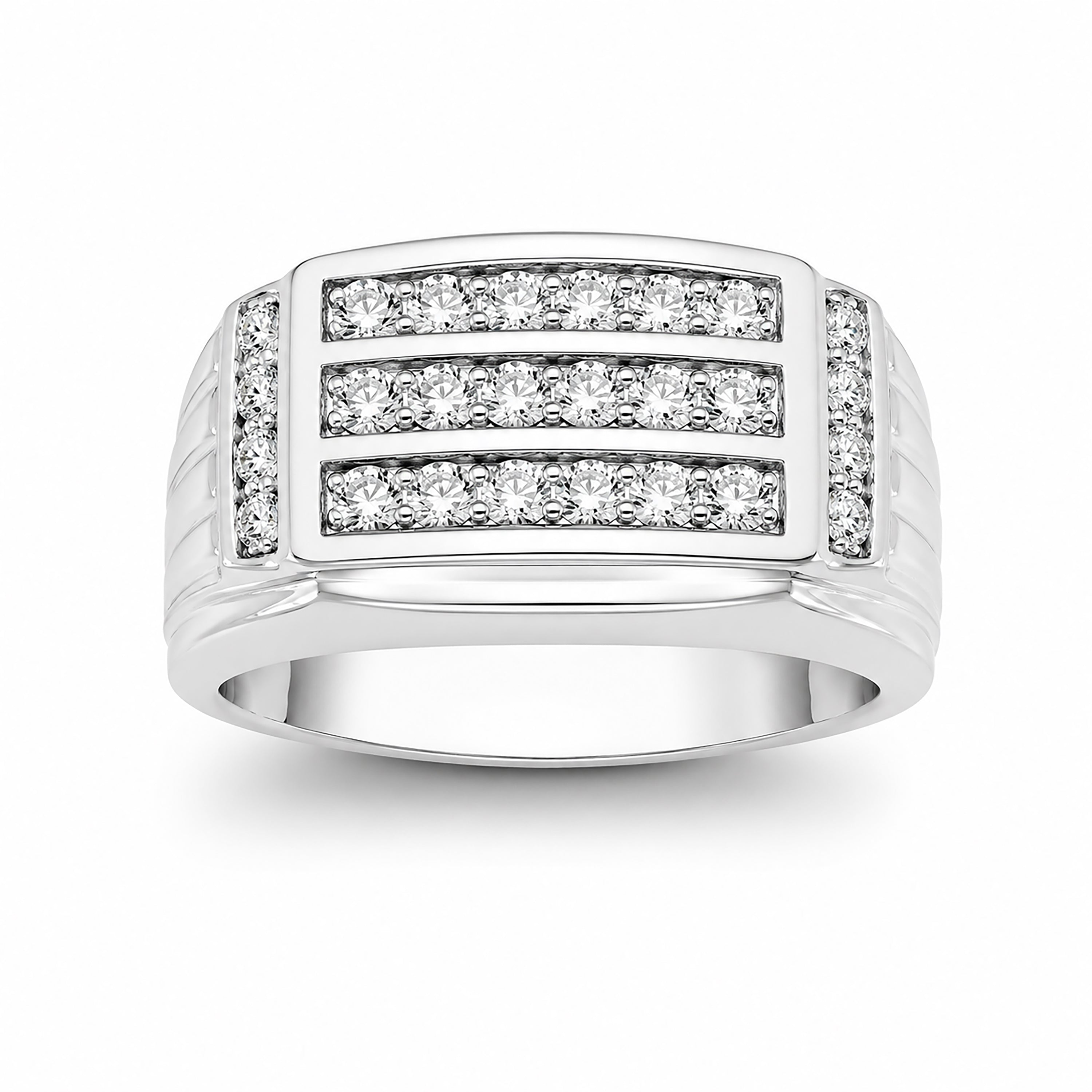 Diamonair Lab Grown Diamond (F/VS+) 1.00 carat Round cut Sterling Silver Men's Ring - Sterling Silver | Gold over Silver