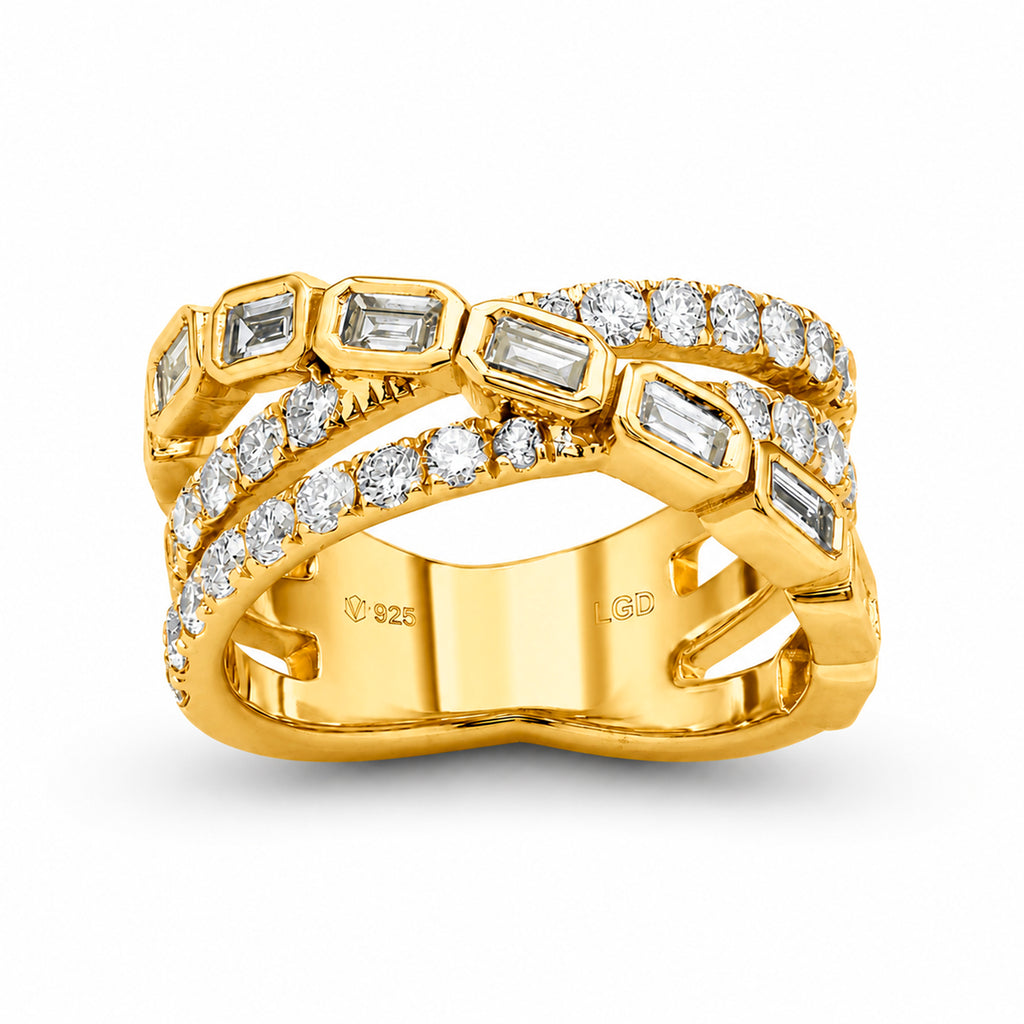 Diamonair Lab Grown Diamond (F/VS+) 2.00 carat Round cut Sterling Silver Statement Ring - Sterling Silver | Gold over Silver