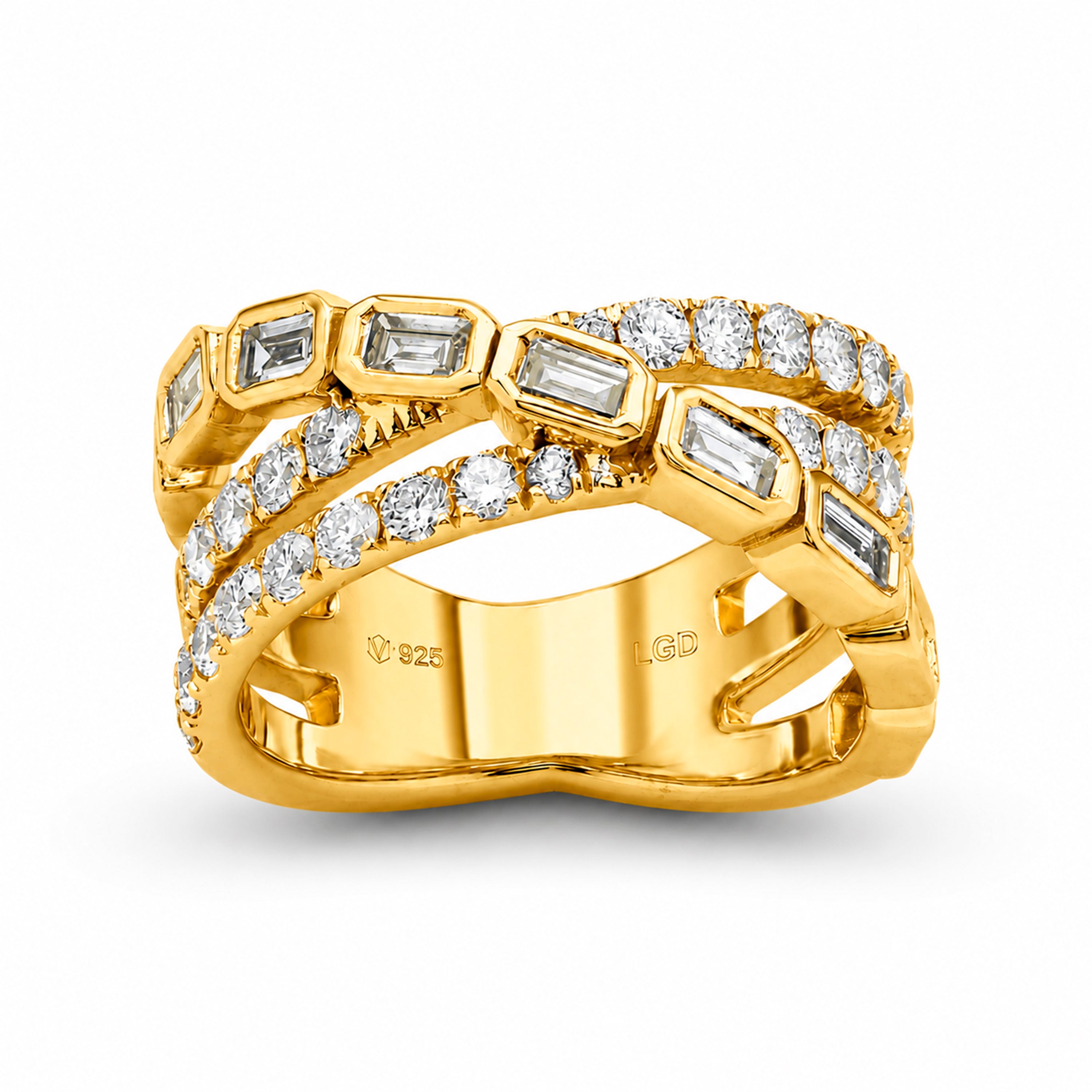 Diamonair Lab Grown Diamond (F/VS+) 2.00 carat Round cut Sterling Silver Statement Ring - Sterling Silver | Gold over Silver