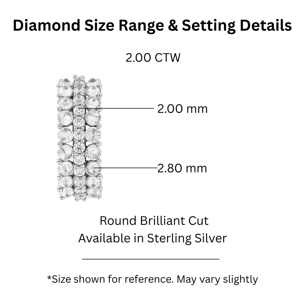 Diamonair Lab Grown Diamond (F/VS+) 2.00 carat Round cut Sterling Silver Band Ring