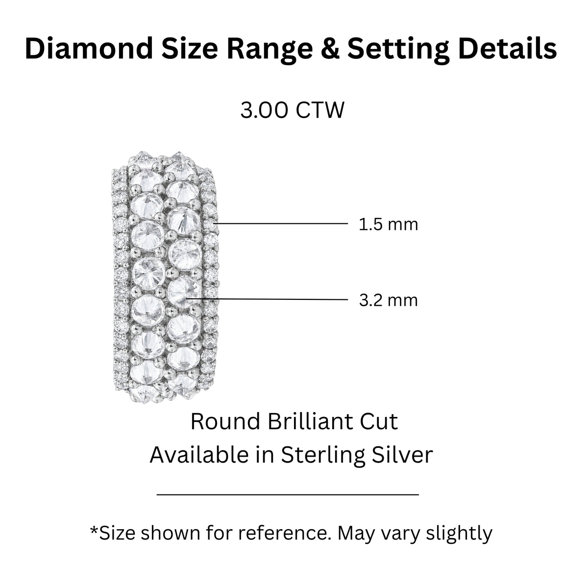Diamonair Lab Grown Diamond (F/VS+) 3.00 carat Round cut Sterling Silver Band Ring
