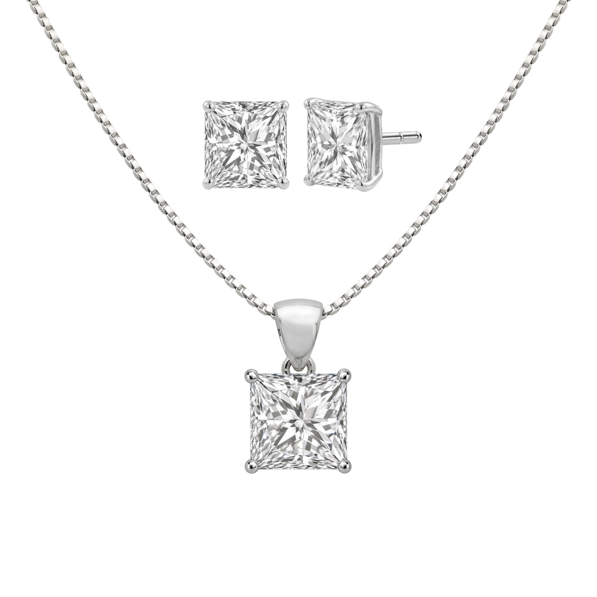 1-6 ctw Princess Stud Pendant Gift Set