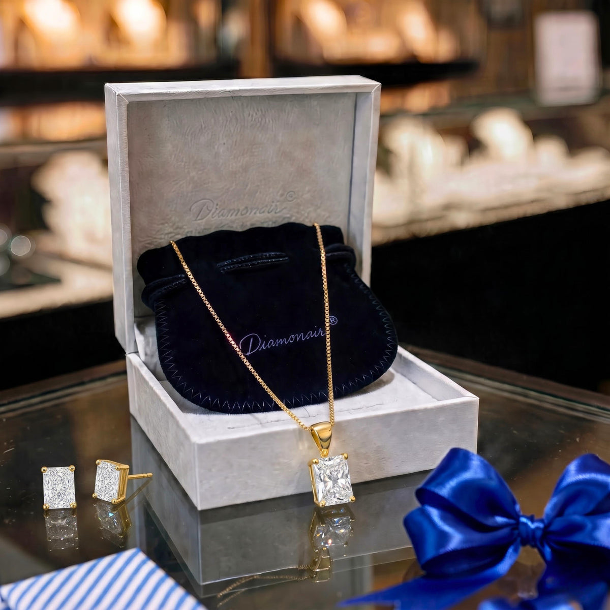 1-6 ctw Radiant Stud Pendant Gift Set