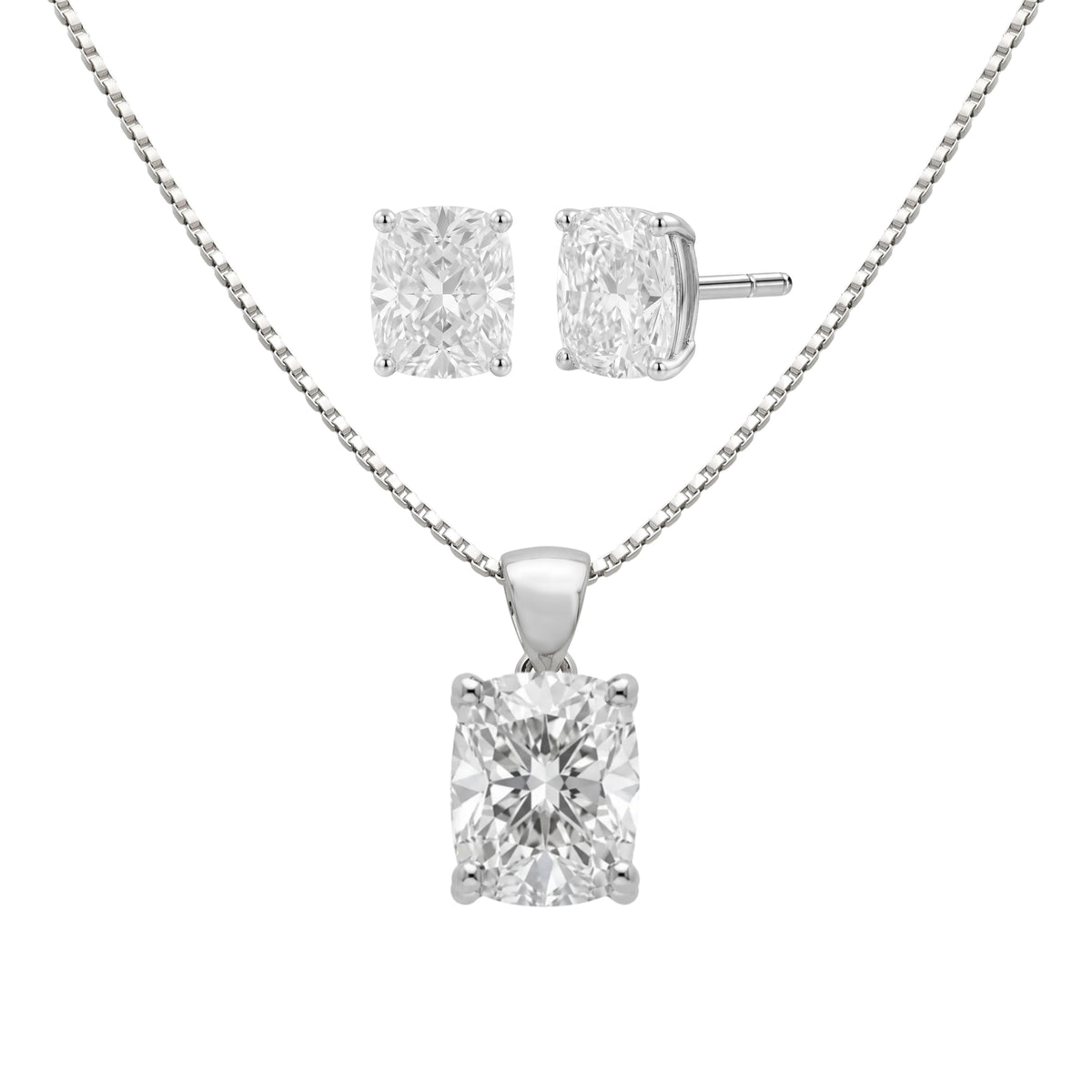 1-6 ctw Long Cushion Stud Pendant Gift Set