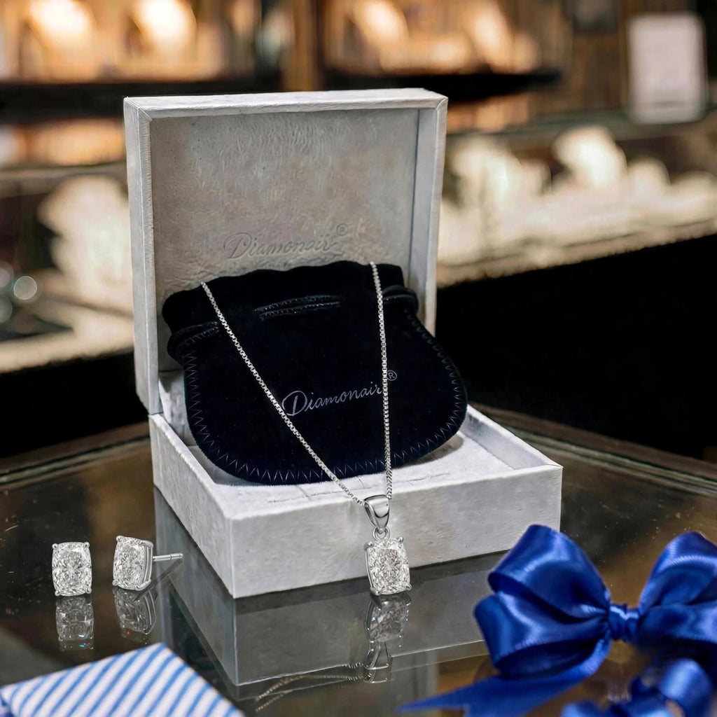 1-6 ctw Long Cushion Stud Pendant Gift Set