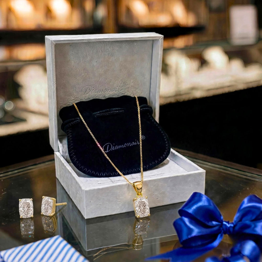 1-6 ctw Long Cushion Stud Pendant Gift Set