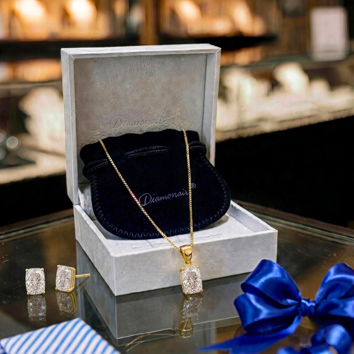1-6 ctw Long Cushion Stud Pendant Gift Set