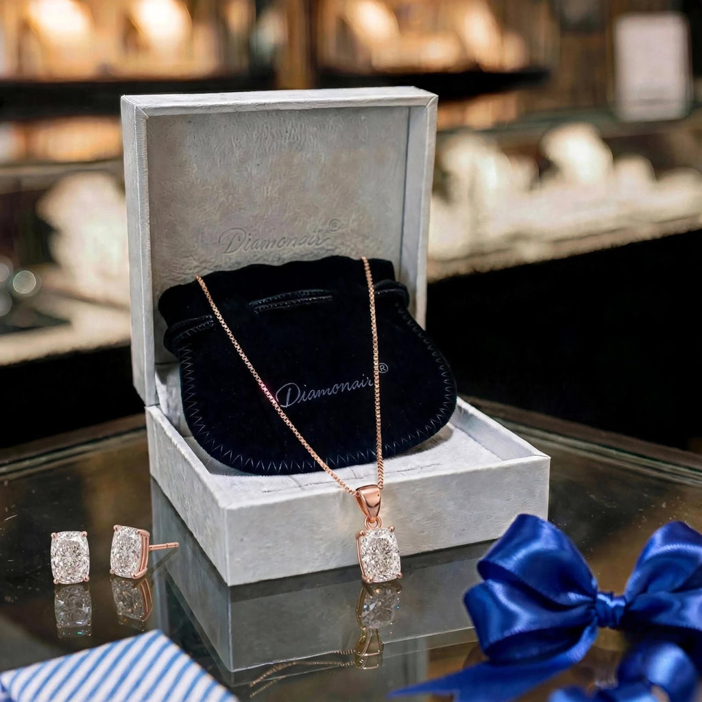 1-6 ctw Long Cushion Stud Pendant Gift Set
