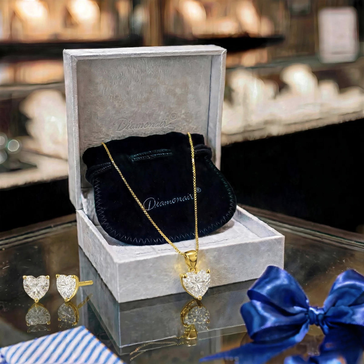 1-6 ctw Heart Stud Pendant Gift Set