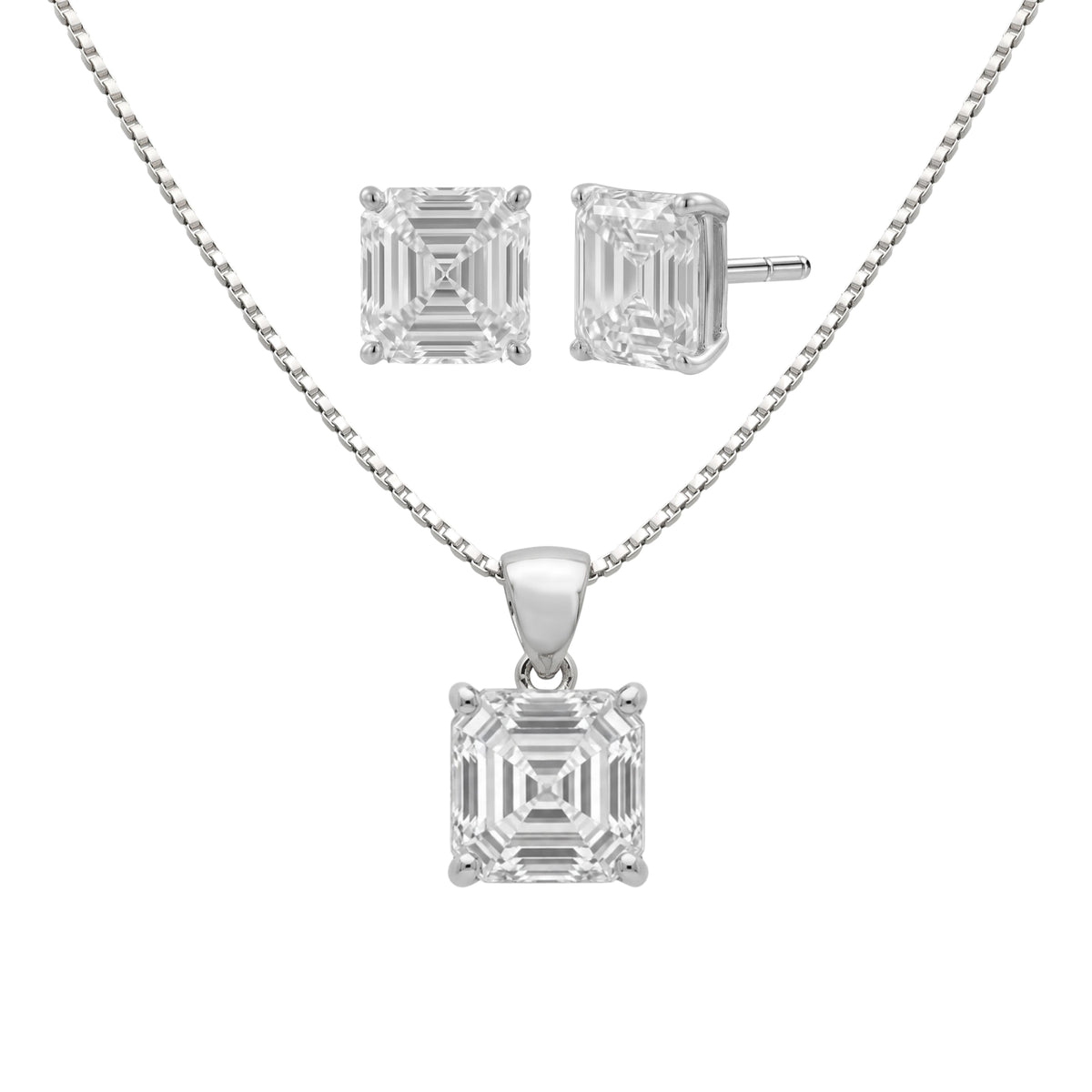 1-6 ctw Asscher Stud Pendant Gift Set