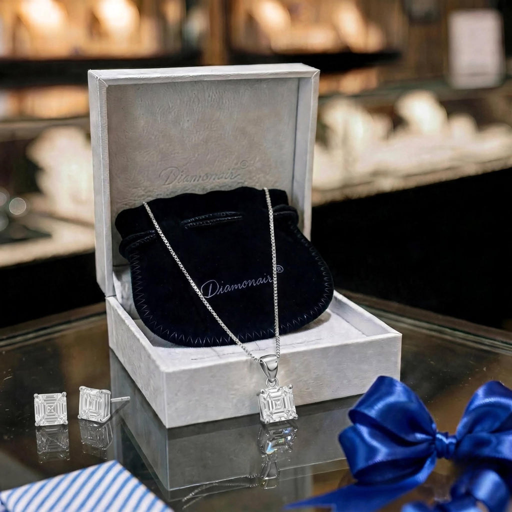 1-6 ctw Asscher Stud Pendant Gift Set
