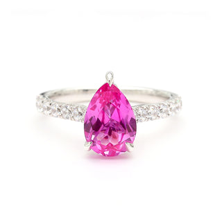 Pear Shape Pink Sapphire & White Diamond 14K White Gold Ring Size 7