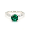 Round Shape Emerald & White Diamond 14K White Gold Ring Size 7