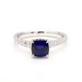 Cushion Shape Sapphire & White Diamond 14K White Gold Ring Size 7