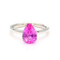 Pear Shape Pink Sapphire 14K White Gold Halo Ring Size 7