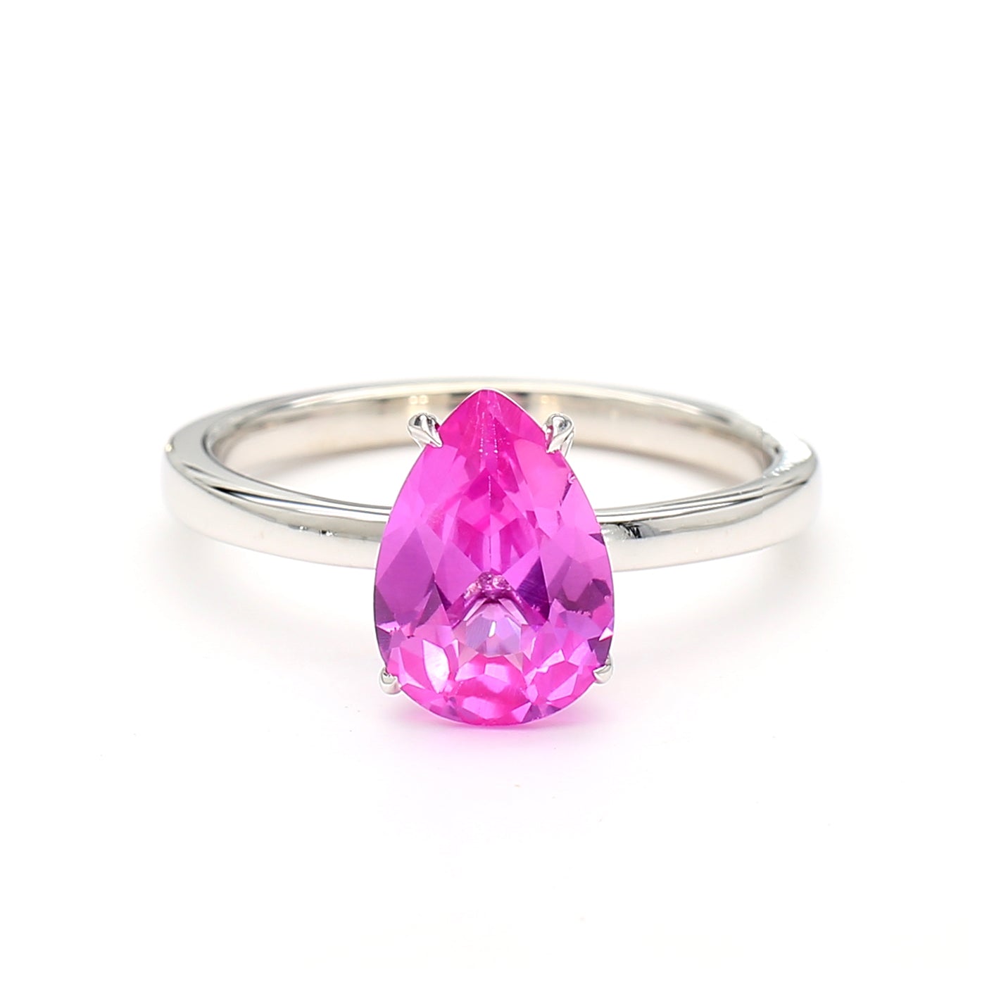 Pear Shape Pink Sapphire 14K White Gold Halo Ring Size 7