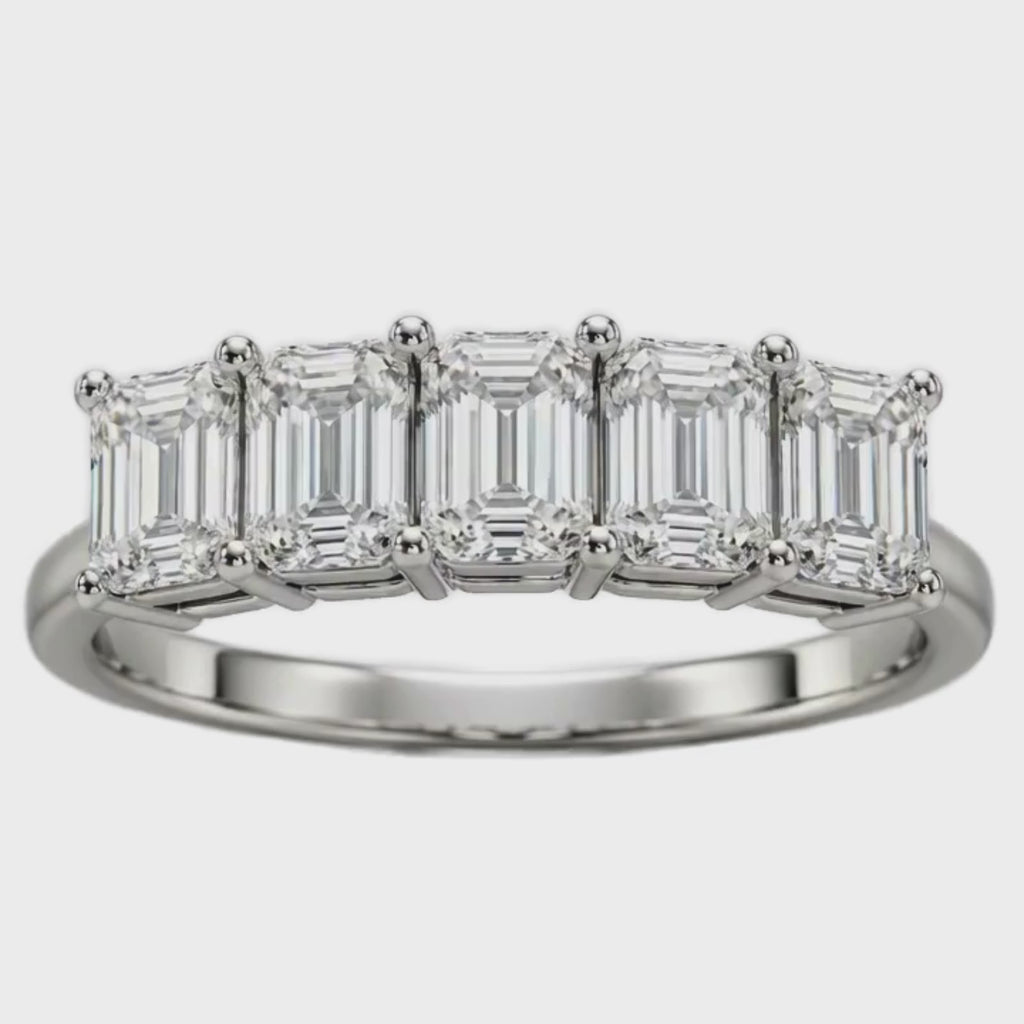 2.50-7.00 Carat T.W. Emerald-cut Lab Grown Diamond (F/VS+) 14K Gold 5 Stone Ring