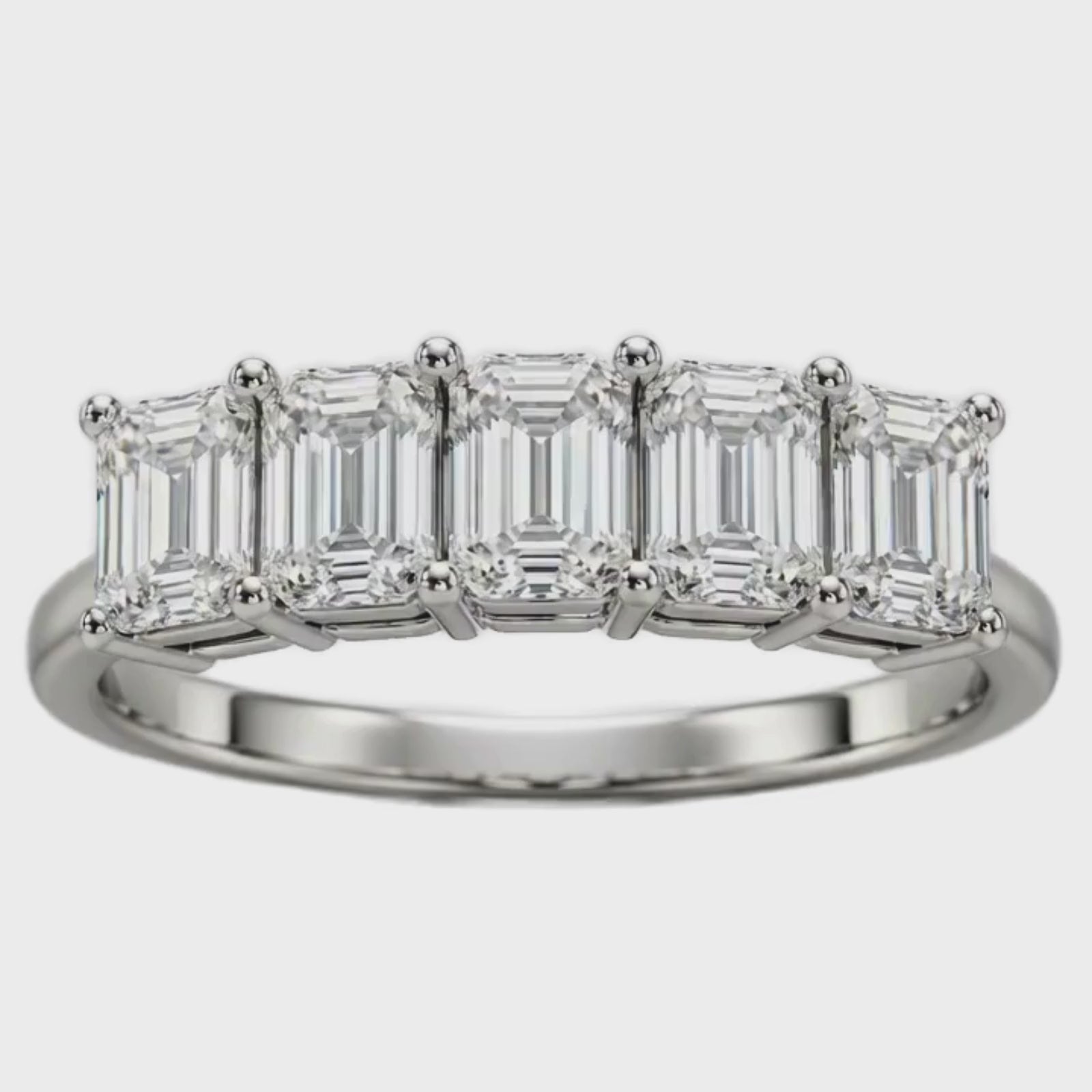 2.50-7.00 Carat T.W. Emerald-cut Lab Grown Diamond (F/VS+) 14K Gold 5 Stone Ring