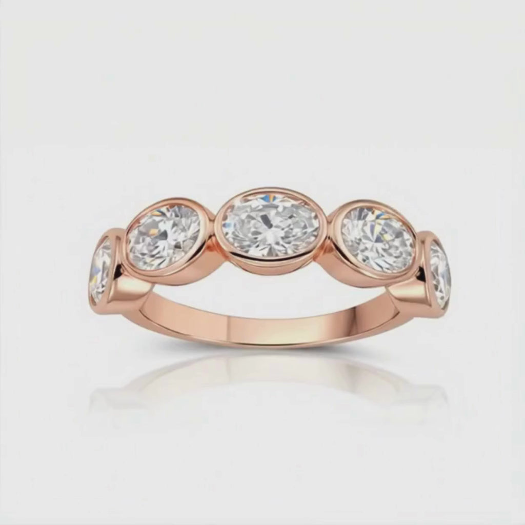 3.00 Carat T.W. Oval-cut Lab Grown Diamond (F/VS+) 14K Gold Bezel Set 5 Stone Band Ring
