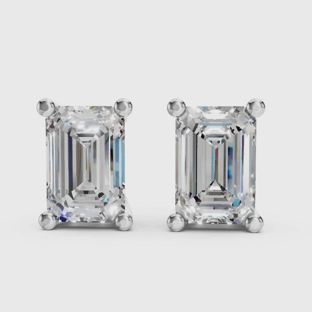 1.00 - 3.00 Carat T.W. Emerald-cut Lab Grown Diamond (F/VS+) Stud Earrings with Double Notch Post & Pushback