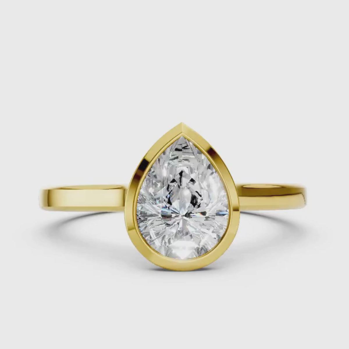 1.00-6.00 Carat T.W. Pear-cut IGI Certified Lab Grown Diamond (F/VS+) 14K Gold Bezel Set Ring