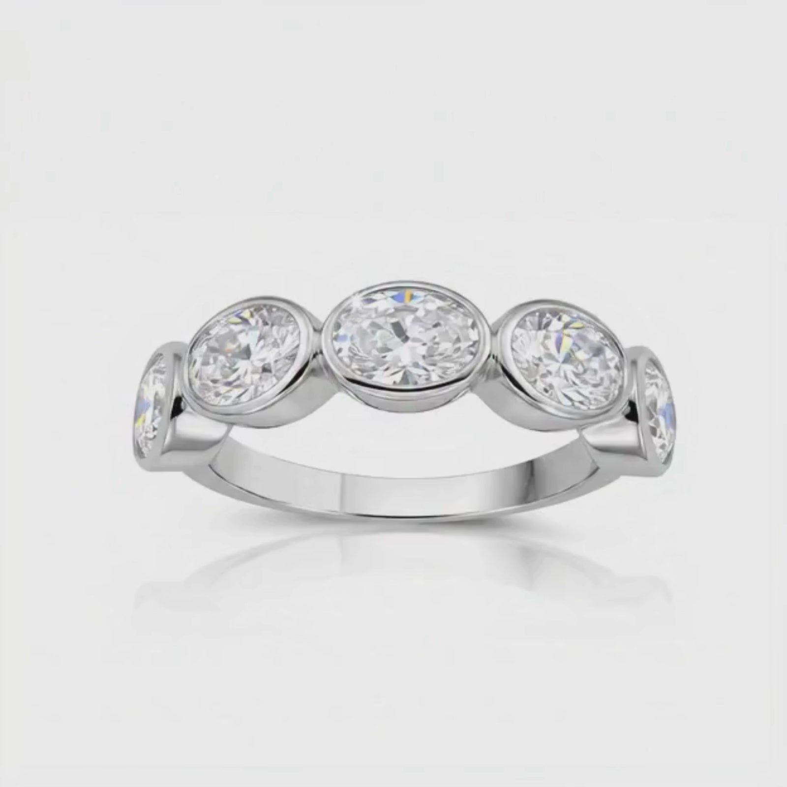 3.00 Carat T.W. Oval-cut Lab Grown Diamond (F/VS+) 14K Gold Bezel Set 5 Stone Band Ring
