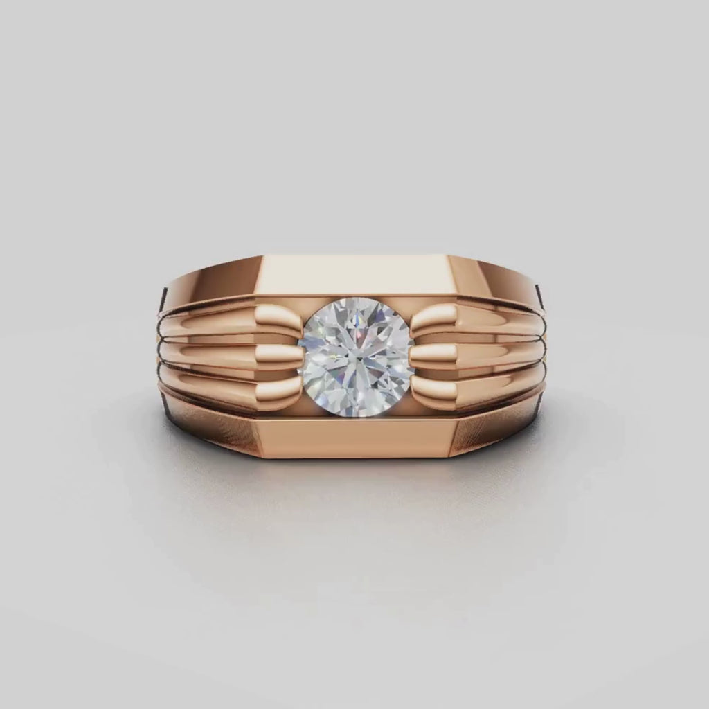 1.00 Carat T.W. Round-cut Lab Grown Diamond (F/VS+) 14K Gold Men's Ring