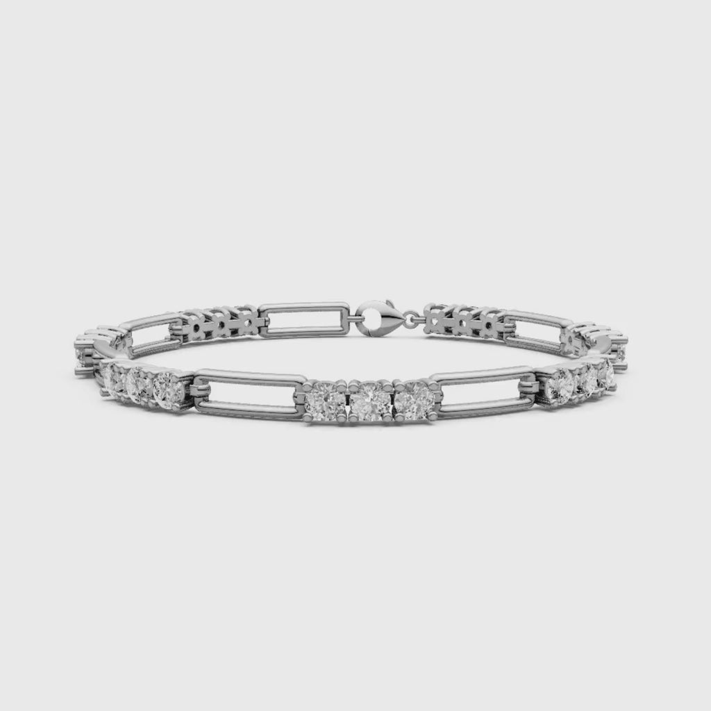 Diamonair Lab Grown Diamond (F/VS+) 5.00 carat Round cut Sterling Silver Link Bracelet - Sterling Silver