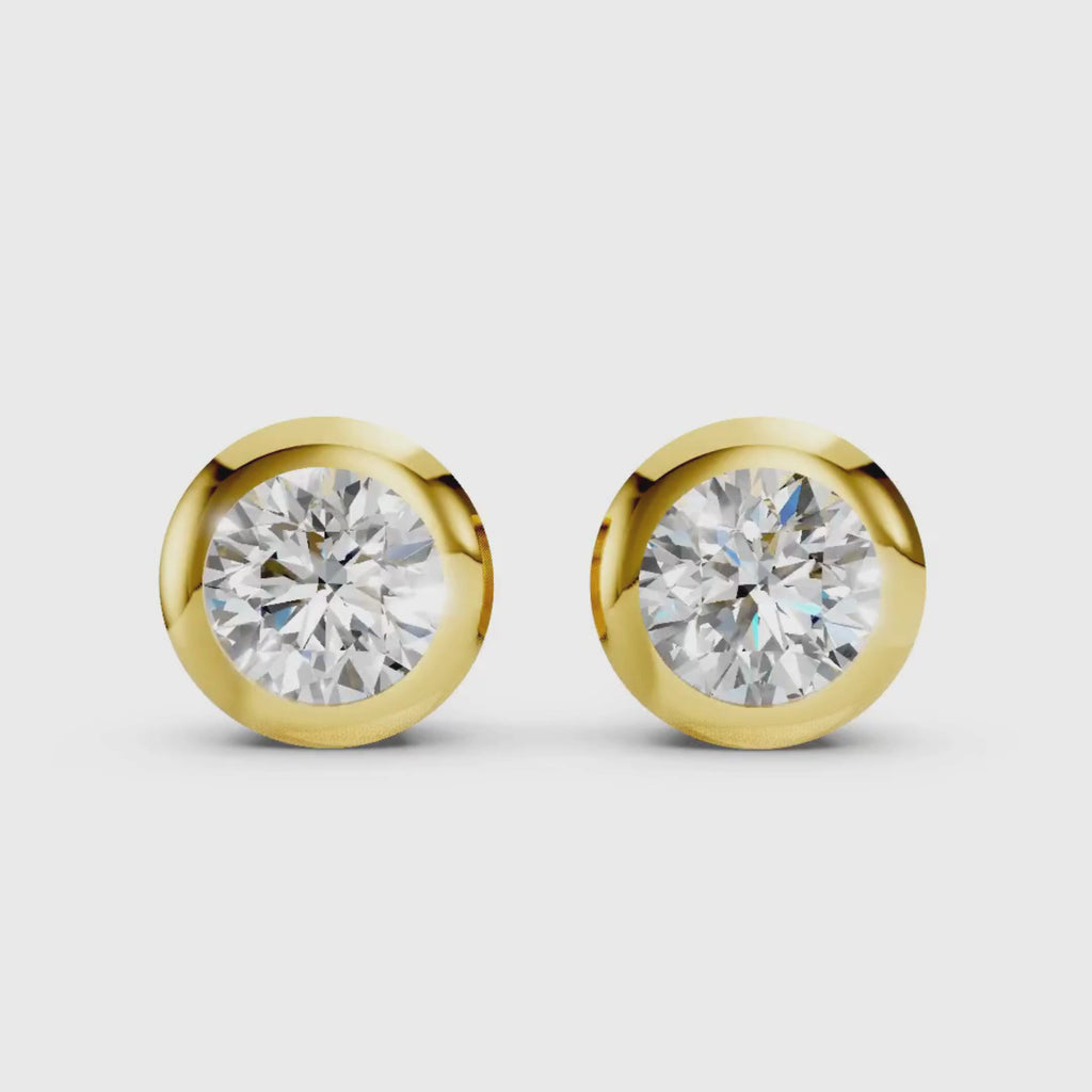 0.50-3.00 Carat T.W. Round-cut Lab Grown Diamond (F/VS+) 14K Gold Bezel set Stud Earrings with Double Notch Post & Pushback