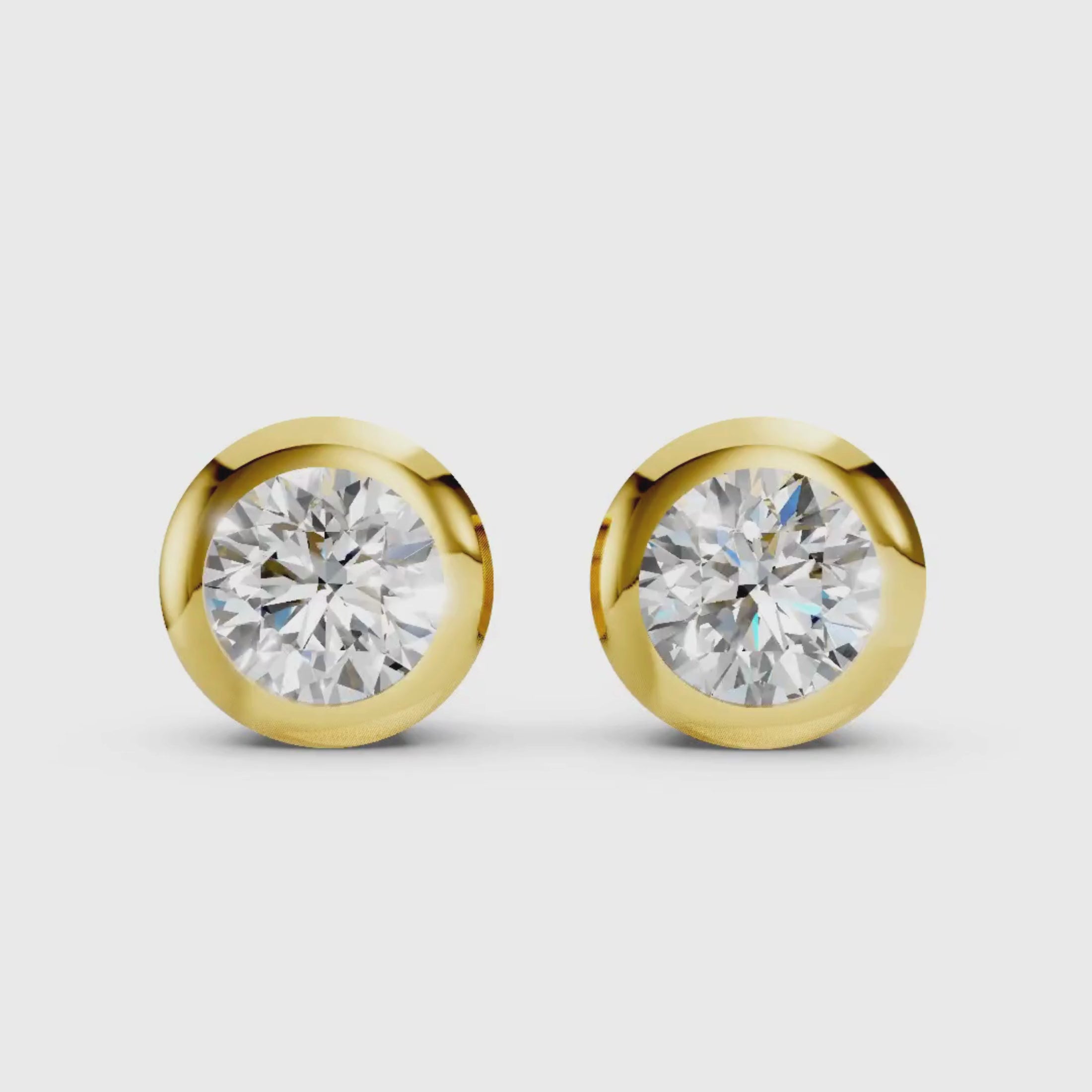 0.50-3.00 Carat T.W. Round-cut Lab Grown Diamond (F/VS+) 14K Gold Bezel set Stud Earrings with Double Notch Post & Pushback