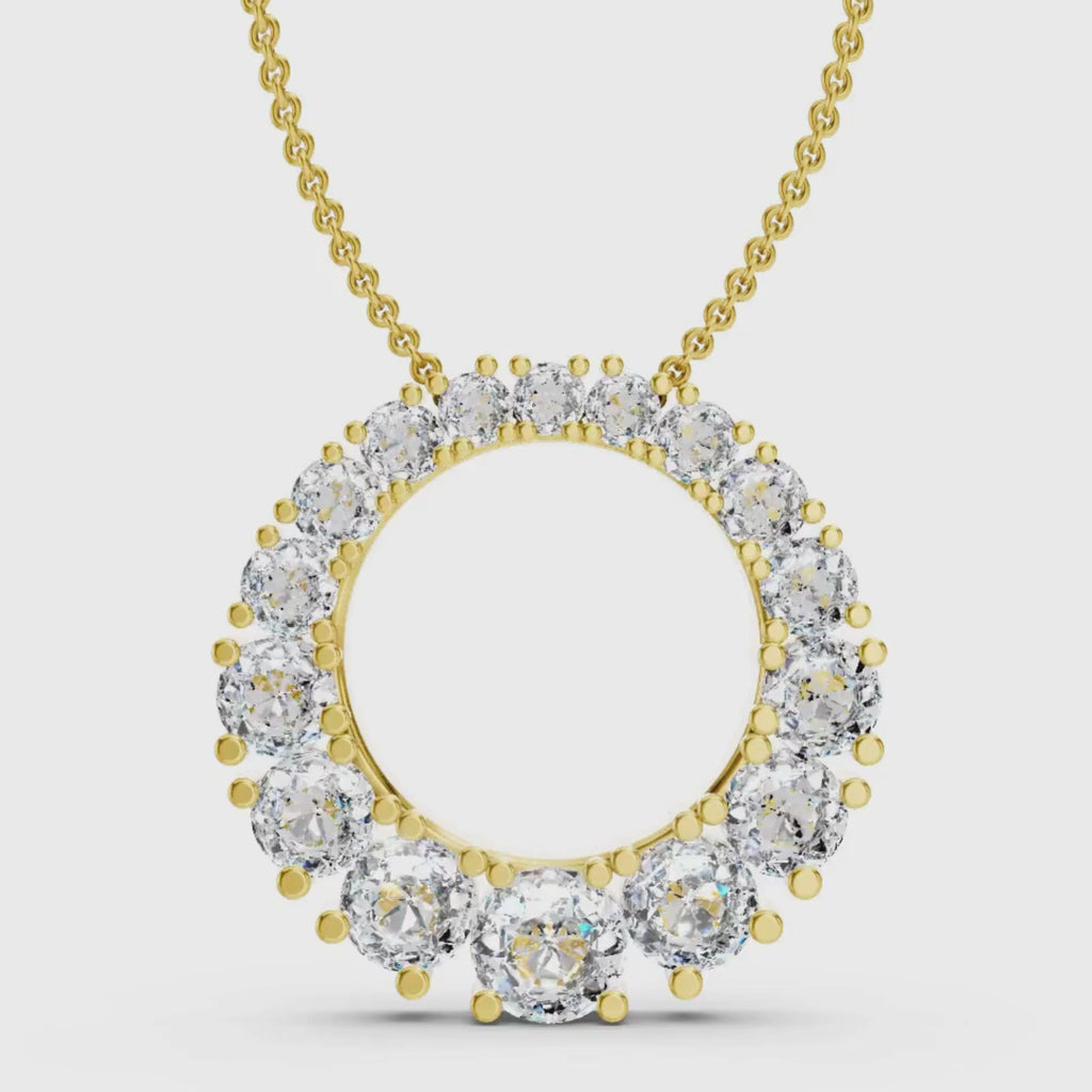 Diamonair Lab Grown Diamond (F/VS+) 2.00 carat Round cut Sterling Silver Circle Pendant - Sterling Silver | Gold over Silver
