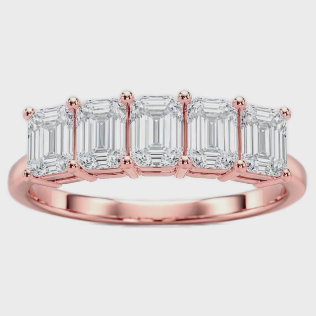 2.50-7.00 Carat T.W. Emerald-cut Lab Grown Diamond (F/VS+) 14K Gold 5 Stone Ring