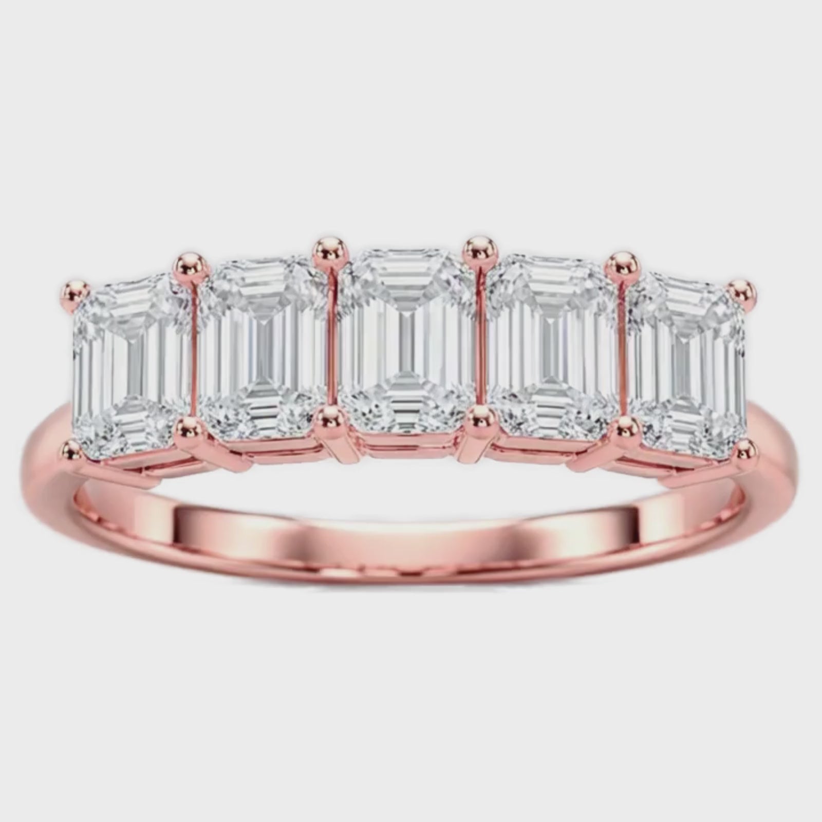 2.50-7.00 Carat T.W. Emerald-cut Lab Grown Diamond (F/VS+) 14K Gold 5 Stone Ring