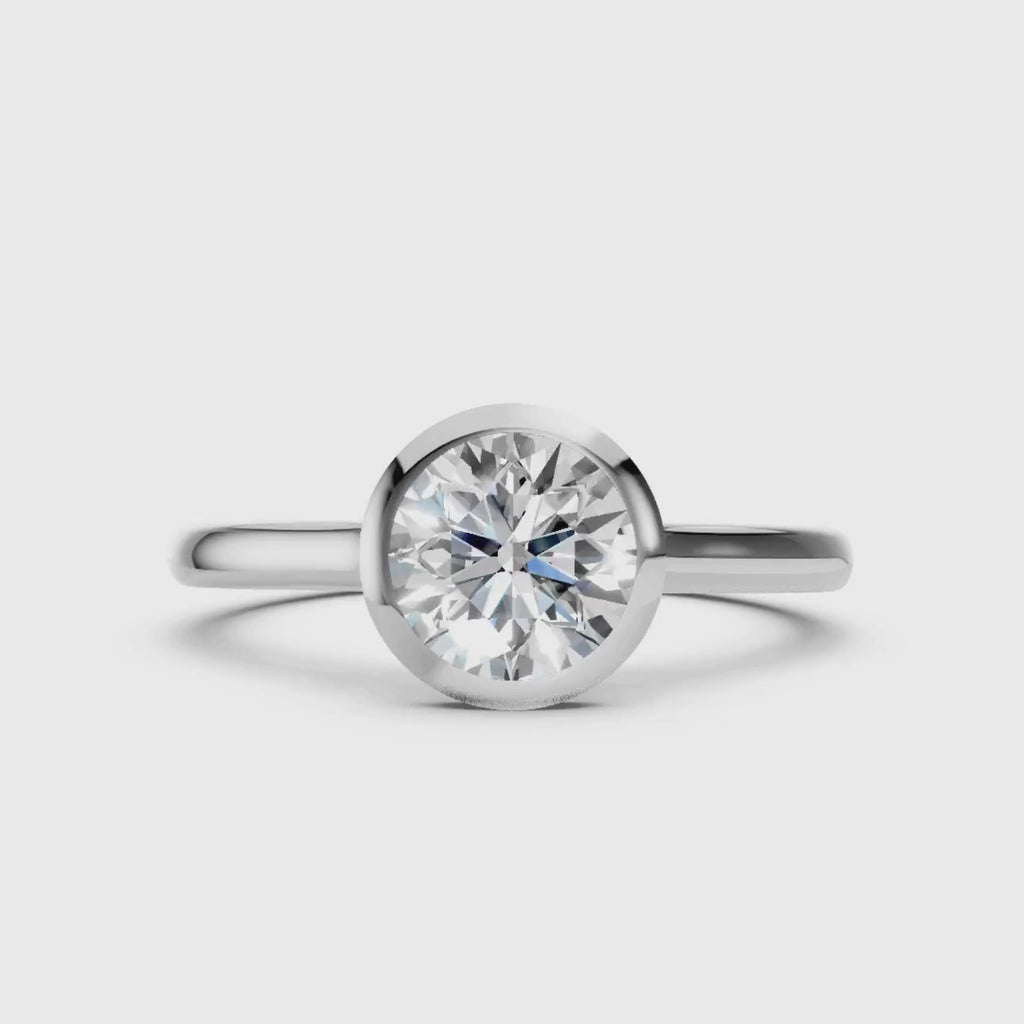 1.00-6.00 Carat T.W. Round-cut IGI Certified Lab Grown Diamond (F/VS+) 14K Gold Bezel Set Ring