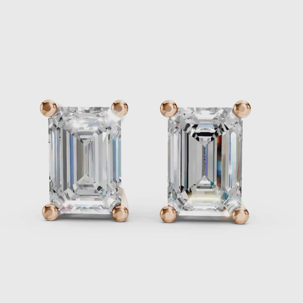 1.00 - 3.00 Carat T.W. Emerald-cut Lab Grown Diamond (F/VS+) Stud Earrings with Double Notch Post & Pushback