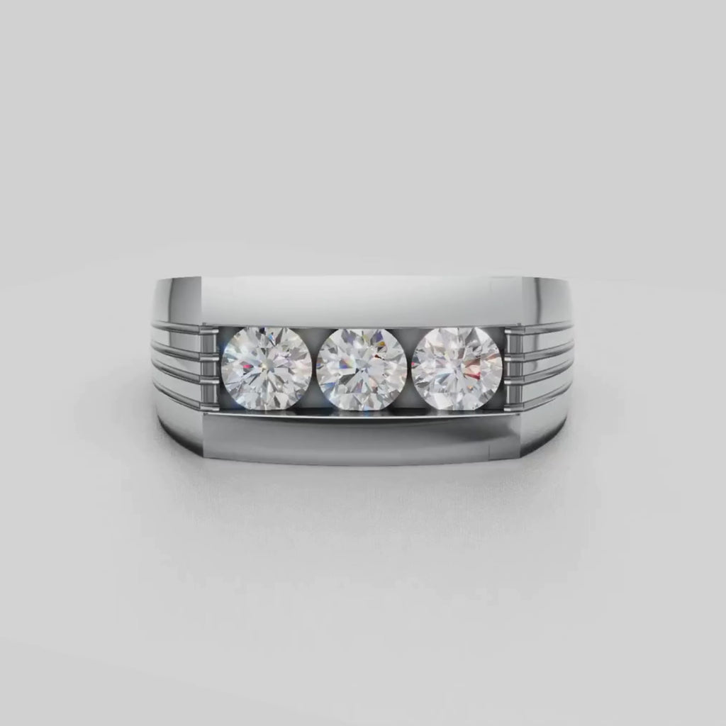 1.00 Carat T.W. Round-cut Lab Grown Diamond (F/VS+) 14K Gold 3 Stone Men's Ring