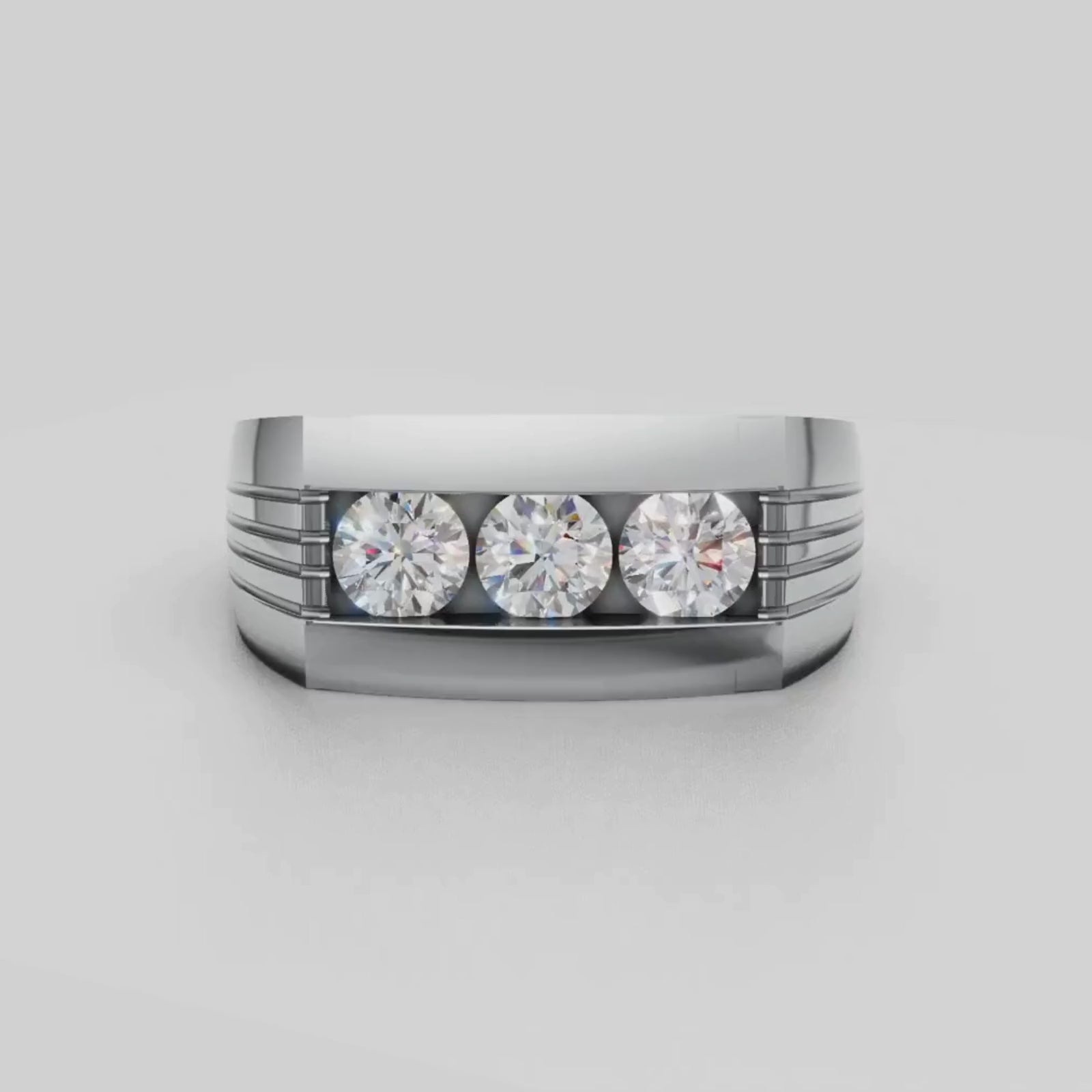 1.00 Carat T.W. Round-cut Lab Grown Diamond (F/VS+) 14K Gold 3 Stone Men's Ring