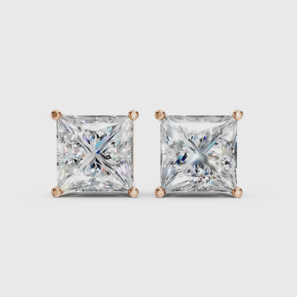 1.00 - 2.00 Carat T.W. Princess-cut Lab Grown Diamond (F/VS+) Stud Earrings with Double Notch Post & Pushback
