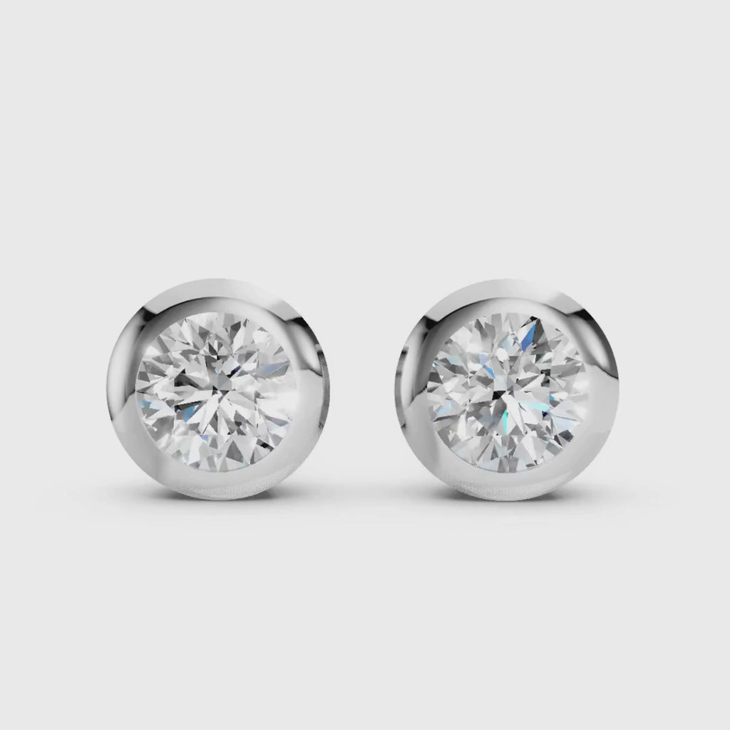 0.50-3.00 Carat T.W. Round-cut Lab Grown Diamond (F/VS+) 14K Gold Bezel set Stud Earrings with Double Notch Post & Pushback