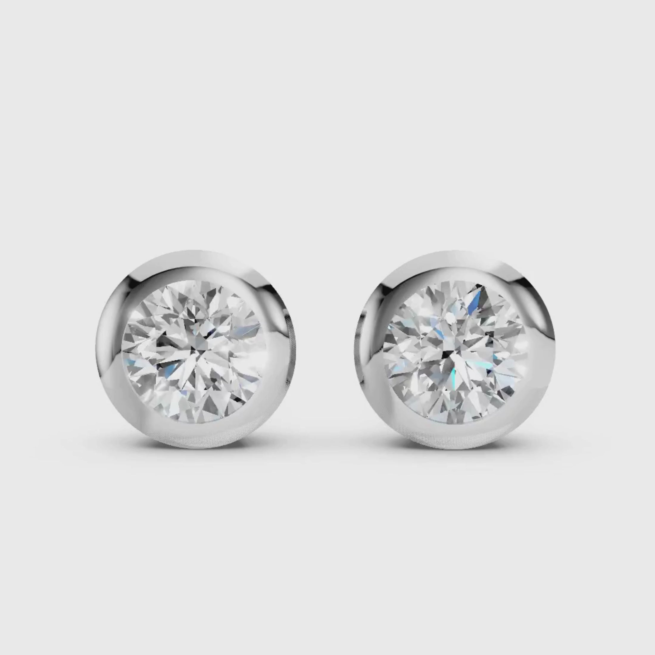 0.50-3.00 Carat T.W. Round-cut Lab Grown Diamond (F/VS+) 14K Gold Bezel set Stud Earrings with Double Notch Post & Pushback