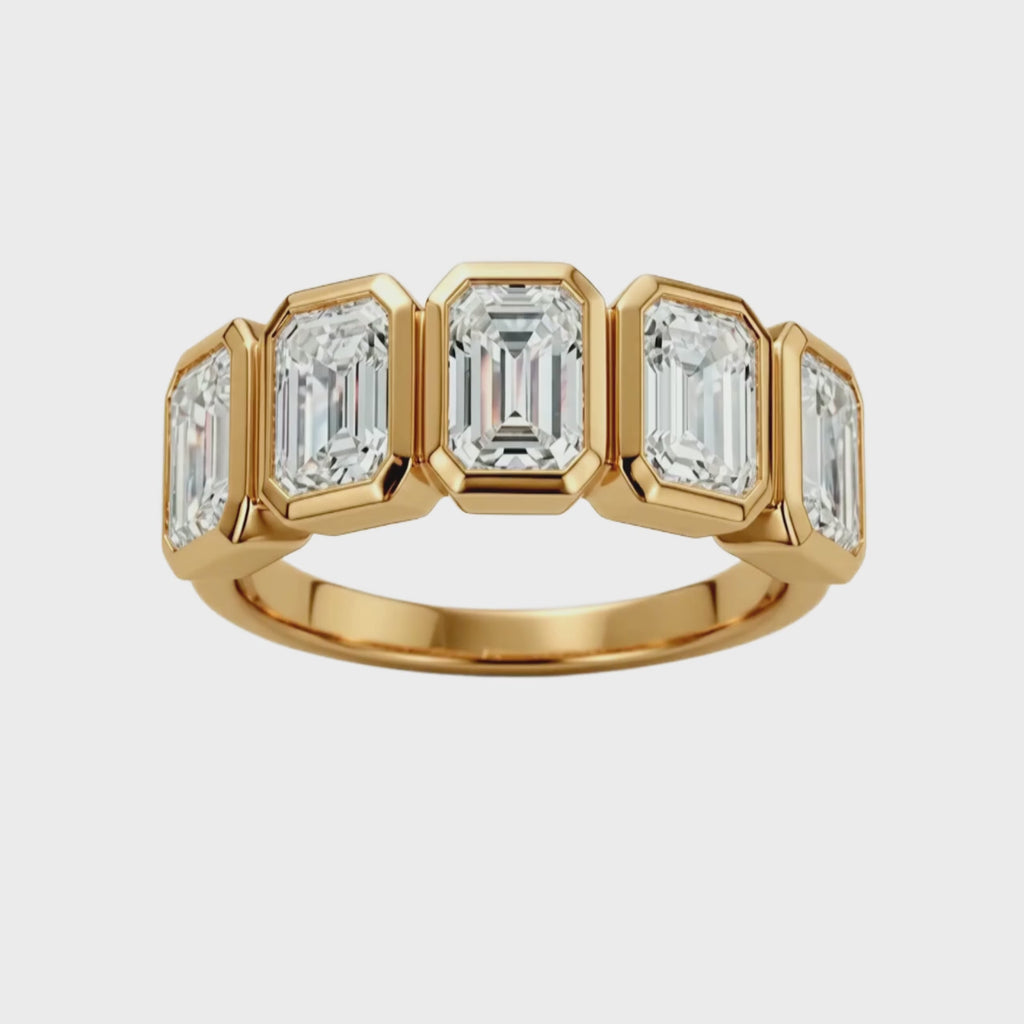 3.00 Carat T.W. Emerald-cut Lab Grown Diamond (F/VS+) 14K Gold Bezel Set 5 Stone Band Ring