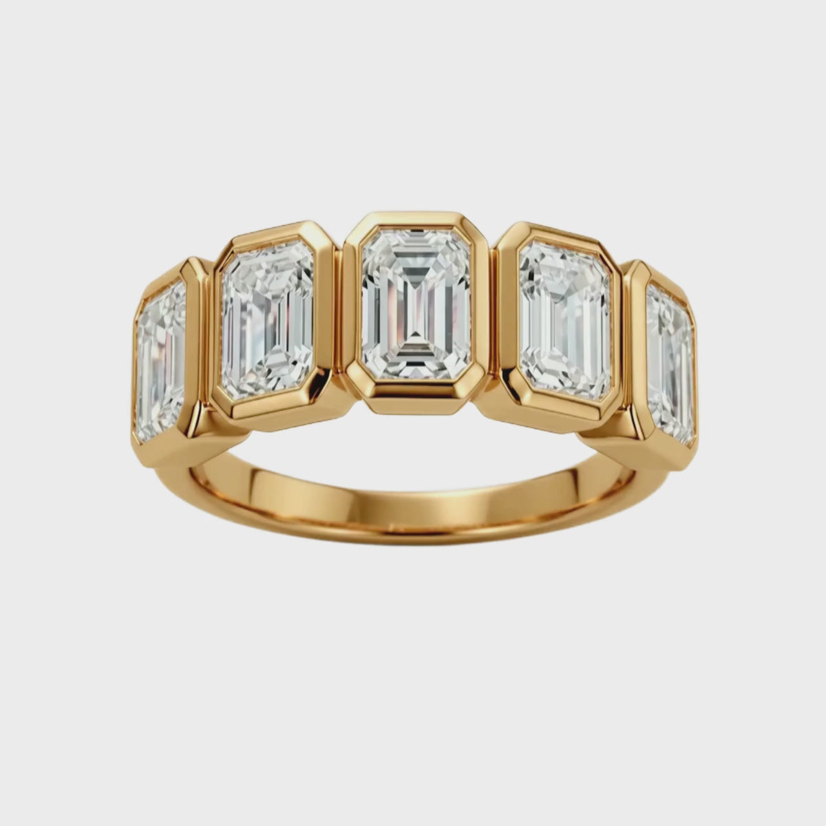 3.00 Carat T.W. Emerald-cut Lab Grown Diamond (F/VS+) 14K Gold Bezel Set 5 Stone Band Ring