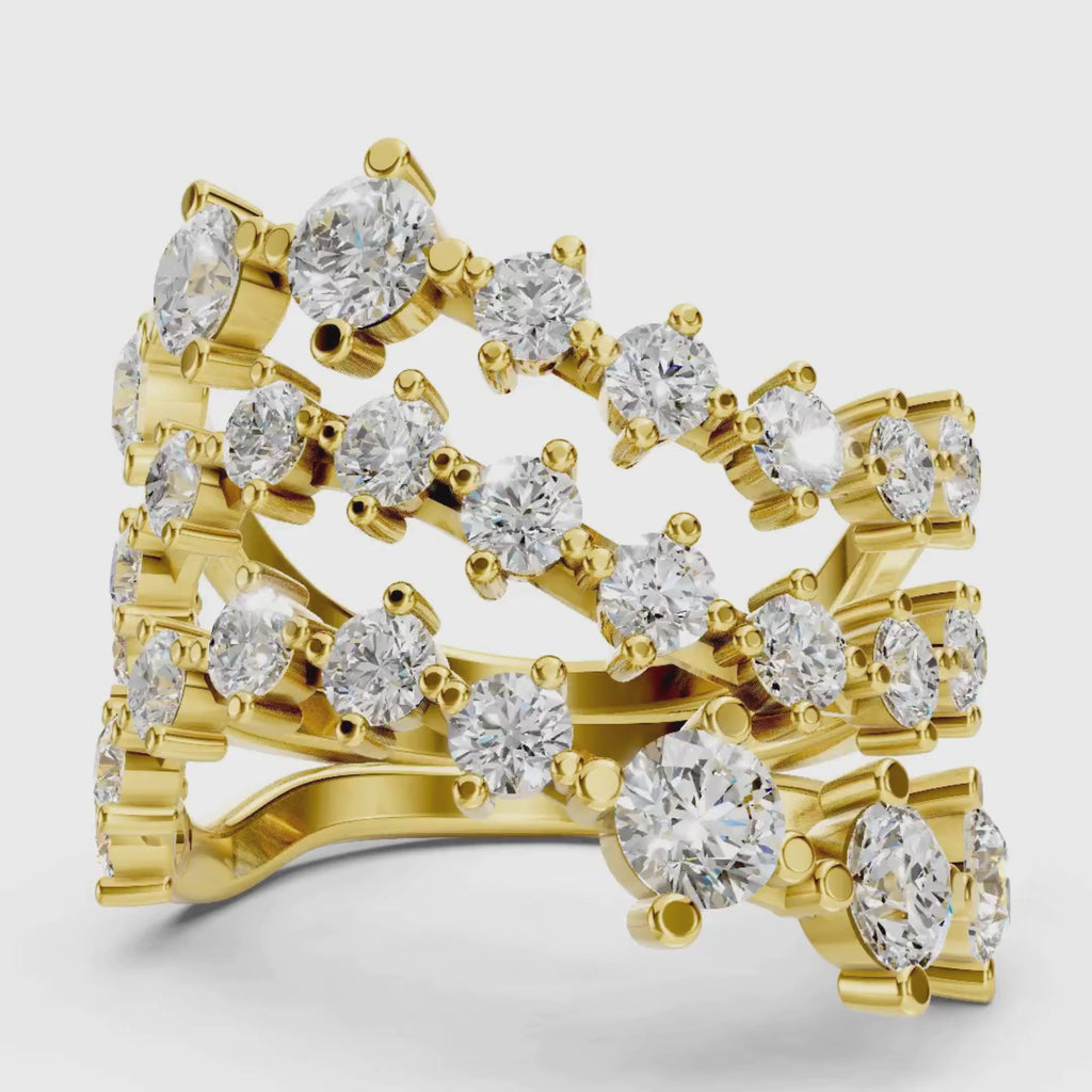Diamonair Lab Grown Diamond (F/VS+) 3.00 carat Round cut Sterling Silver Statement Ring - Sterling Silver | Gold over Silver
