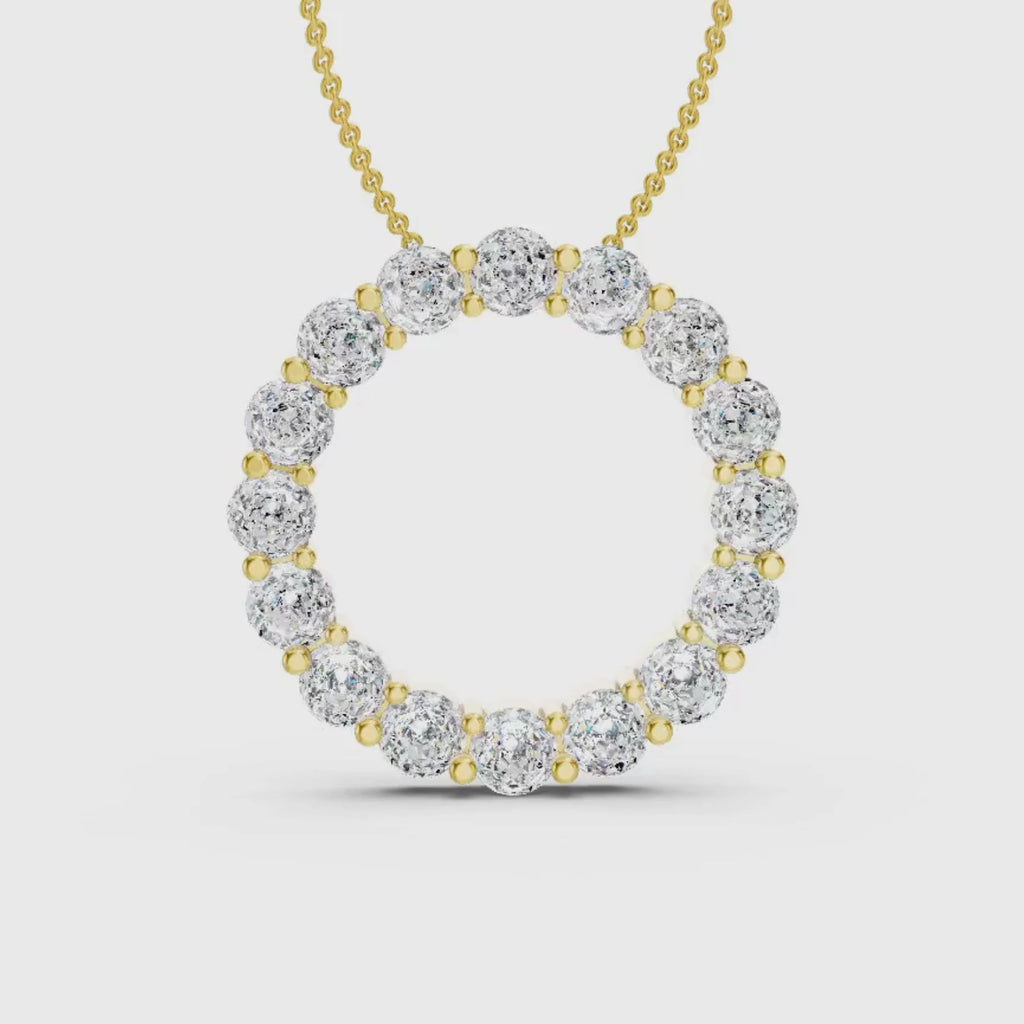 Diamonair Lab Grown Diamond (F/VS+) 3.00 carat Round cut Sterling Silver Circle Pendant - Sterling Silver | Gold over Silver