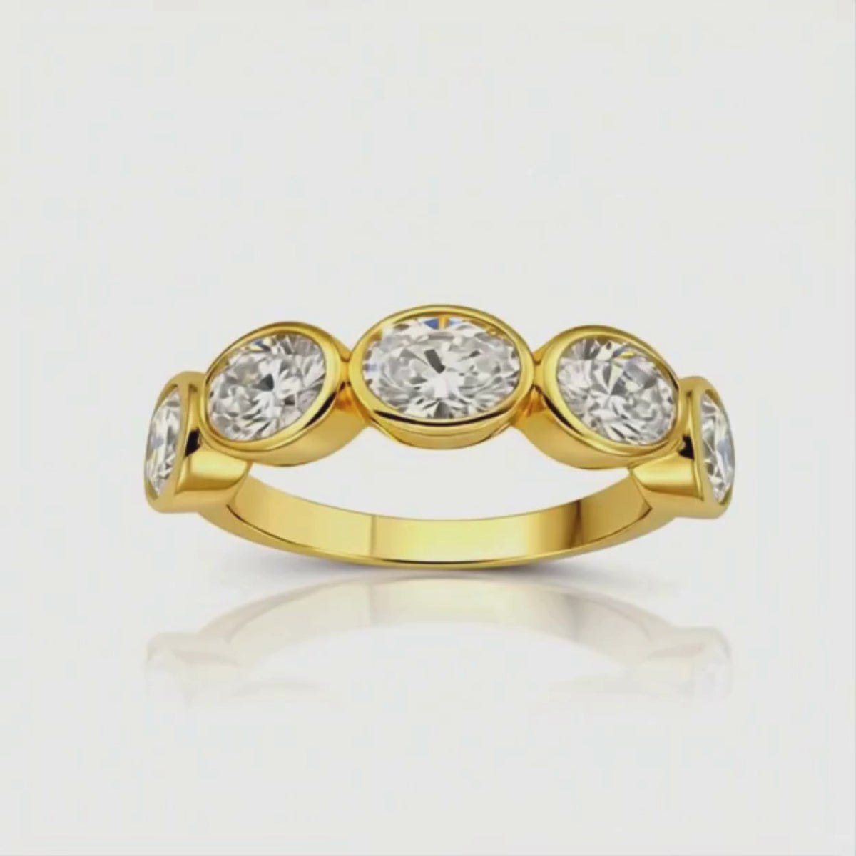 3.00 Carat T.W. Oval-cut Lab Grown Diamond (F/VS+) 14K Gold Bezel Set 5 Stone Band Ring