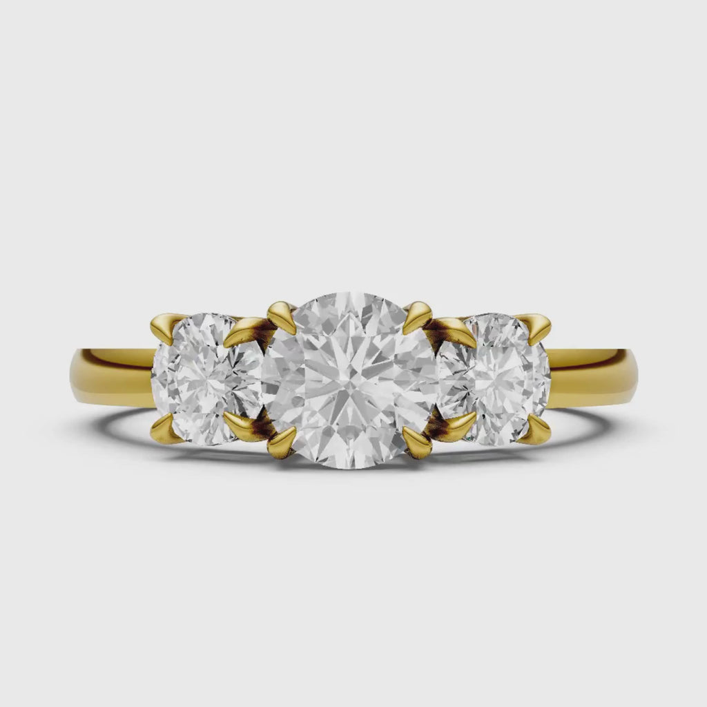 2.00-5.00 Carat T.W. Round-cut Lab Grown Diamond (F/VS+) 14K Gold 3 Stone Ring